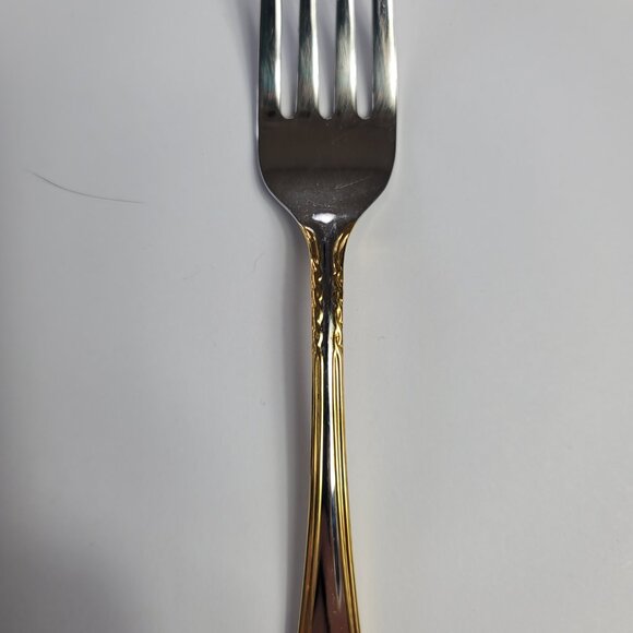 Yamazaki Tasha Dinner Fork Stainless Gold Trim 7 1/2 Silverware Flatware - Picture 3 of 13